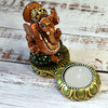 Hand-Curved & Hand-Painted Ganesha Idol with Lotus-Shaped Tea Light Holder – Solid Wood Craftsmanship