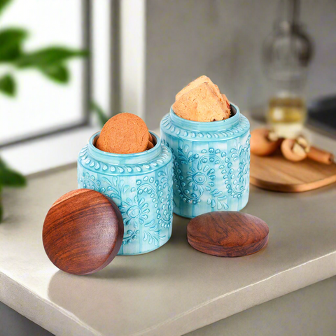 ceramic jar with wooden lid
