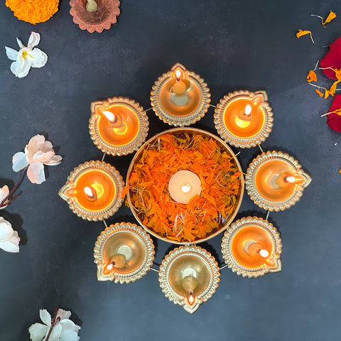 diya design gold finish urli bowl