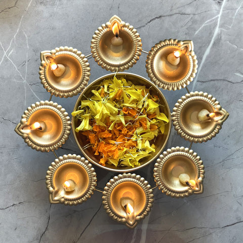 gold finish diya design urli bowl