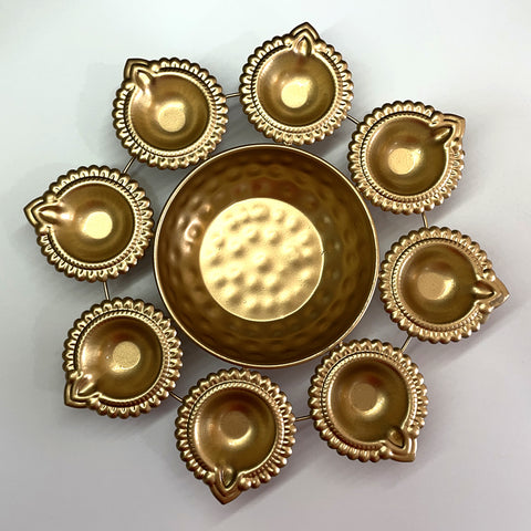 gold finish urli bowl diya décor