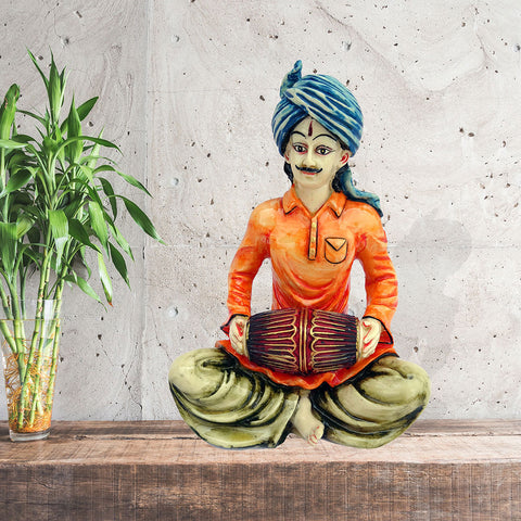 Indian Man Playing Tabla Polyresin Statue – Elegant Home Décor Showpiece