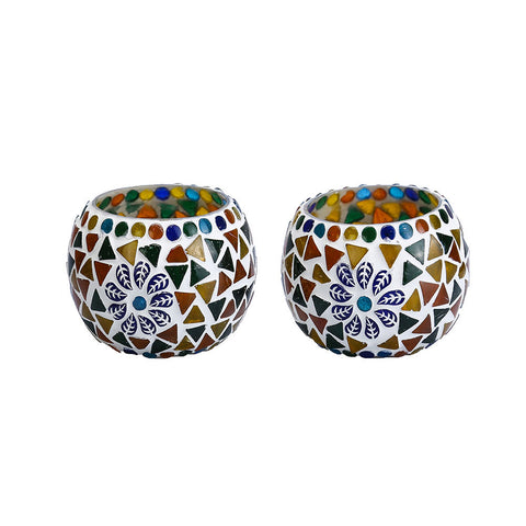 Mosaic Glass Votive Tealight Candle Holders (Pack of 2)