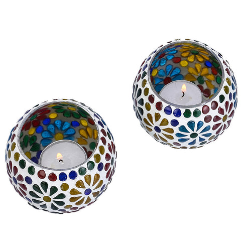 Mosaic Glass Votive Tealight Candle Holders (Pack of 2)