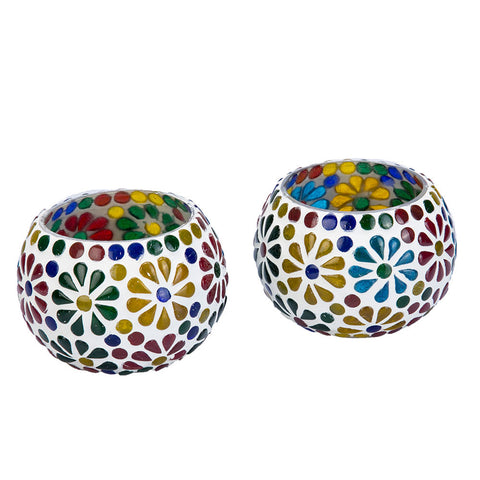 Mosaic Glass Votive Tealight Candle Holders (Pack of 2)