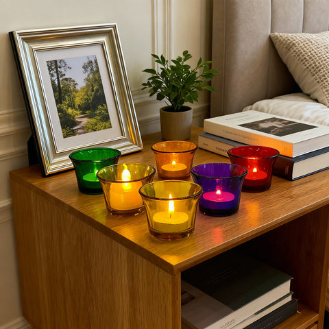 Multi-Color Diwali Glass Votive Candle Holders for Home Décor, Set of 6