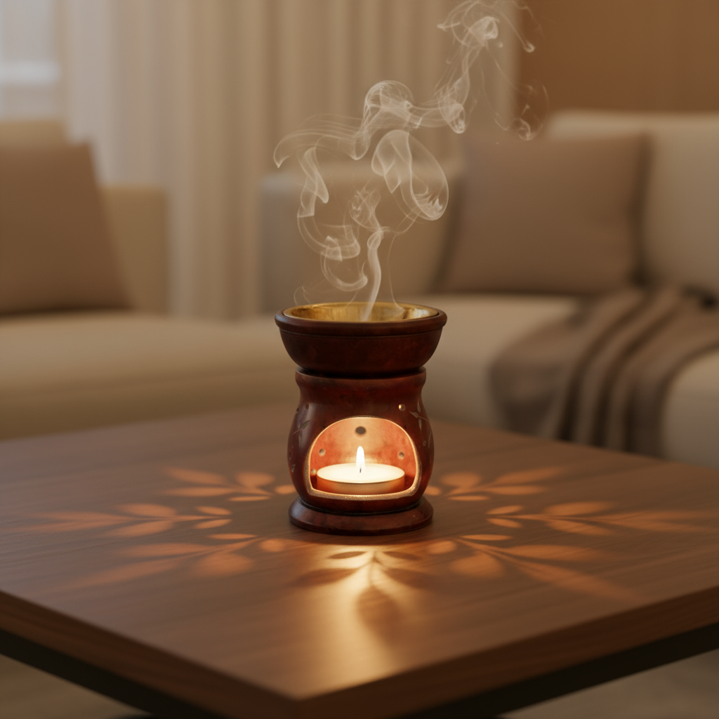 Soapstone Aroma Burner & Oil Diffuser with Brass Bowl – JaipurCraft