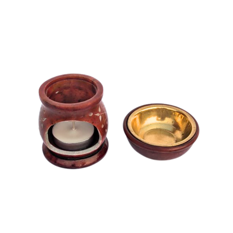 Handcrafted Soapstone Aroma Burner & Oil Diffuser with Brass Bowl