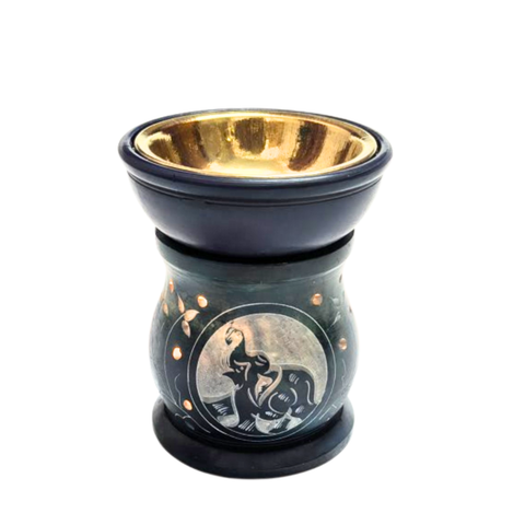 Handcrafted Soapstone Aroma Burner & Oil Diffuser with Brass Bowl