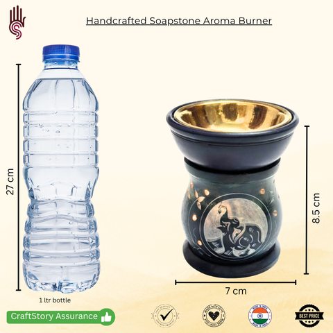 Handcrafted Soapstone Aroma Burner & Oil Diffuser with Brass Bowl