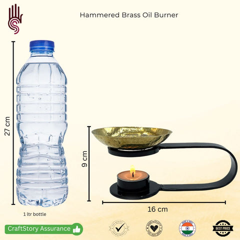 Handcrafted Iron And Hammered Brass Oil Burner, Aromatherapy Burner, Incense Holder, Tea Light Holder