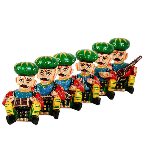 Handmade Decorative Musician Bawla Set, Wooden Rajasthani Musician Set, Table Décor Handicraft (Set of 6)