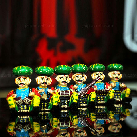 Handmade Decorative Musician Bawla Set, Wooden Rajasthani Musician Set, Table Décor Handicraft (Set of 6)