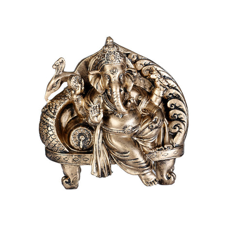 Lord Ganesh Idol Resting On Large Size Peacock Couch (Polyresin Moorti)