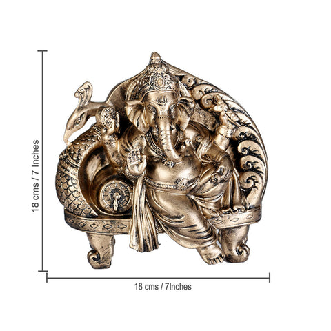 Lord Ganesh Idol Resting On Large Size Peacock Couch (Polyresin Moorti)