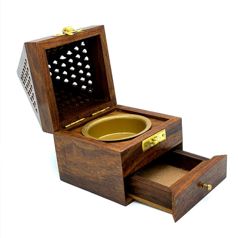 Indian Temple Shape Incense Cone Burner & Masala Incense Cones Box / Bakhoor Burner / Dhoona Box Incense Burner With Drawer