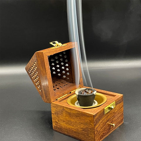 Indian Temple Shape Incense Cone Burner & Masala Incense Cones Box / Bakhoor Burner / Dhoona Box Incense Burner With Drawer