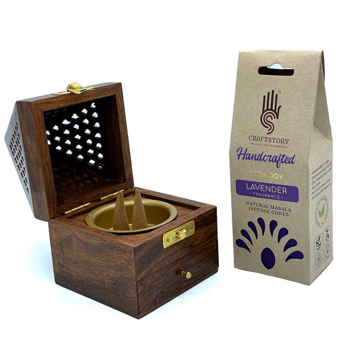 Indian Temple Shape Incense Cone Burner & Masala Incense Cones Box / Bakhoor Burner / Dhoona Box Incense Burner With Drawer