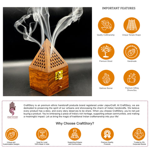 Indian Temple Shape Incense Cone Burner & Masala Incense Cones Box / Bakhoor Burner / Dhoona Box Incense Burner With Drawer