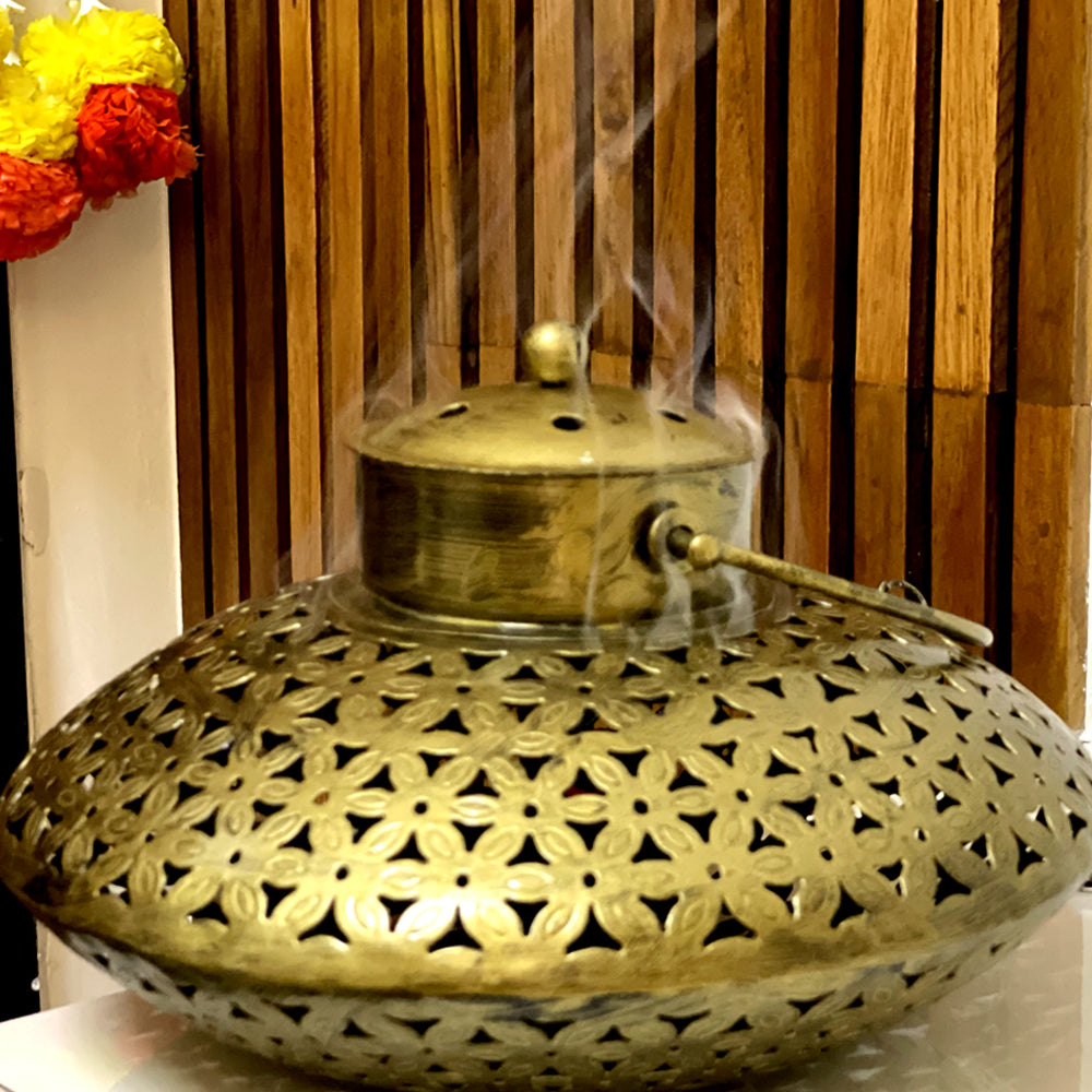 Degchi Dhoop Pot Set with Wall Hanger | Antique Brass Finish Incense ...