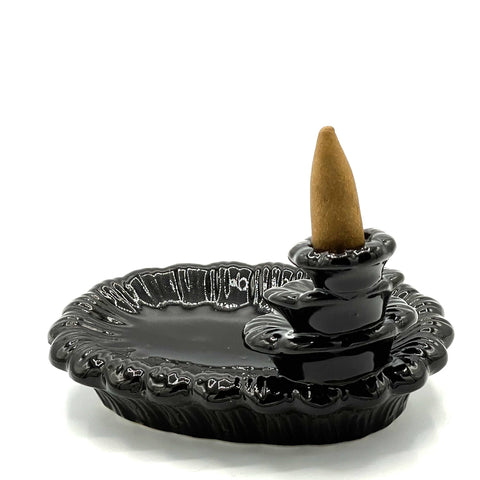 Ceramic Flower Garden Waterfall Backflow Incense Cone Holder with Smoke Fountain Effect - Includes 10 Free Cones
