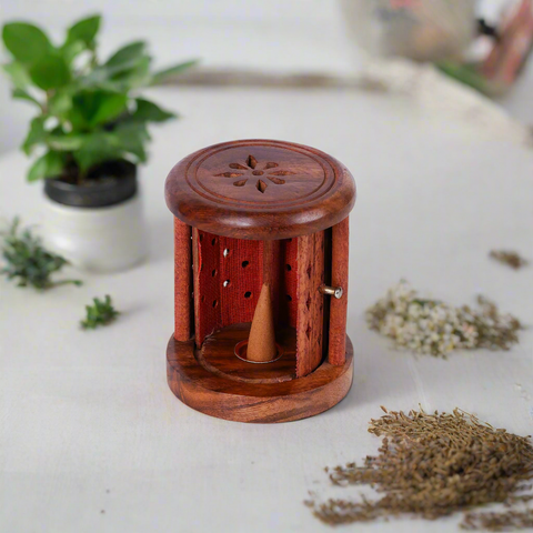 Wood Round Shutter Style Dhuna Box