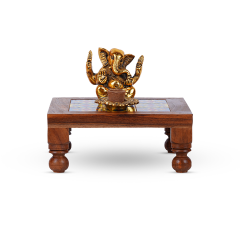 Compact Pooja Chowki with Ceramic Tile – Ideal for Home Temples