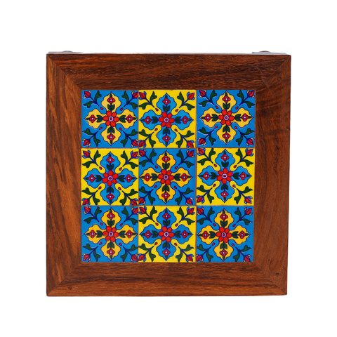 Miniature Sheesham Wood Chowki – Handcrafted with Ceramic Art Tile