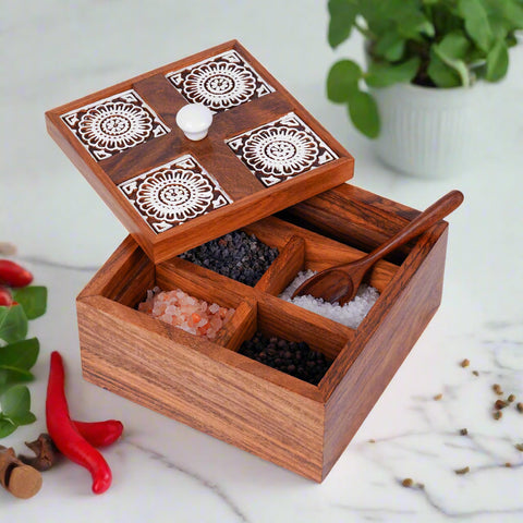 wooden spice box 4 compartment