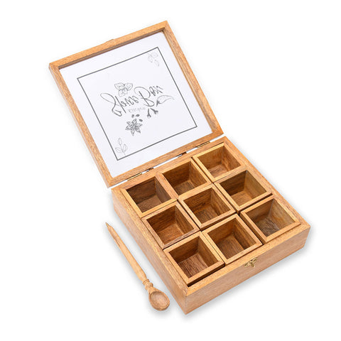 handcrafted spice organizer box