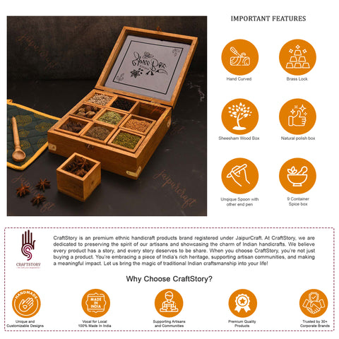 premium sheesham wood masala box with spoon