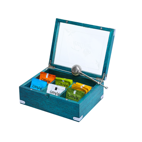 Premium Tea Box Organizer with Chrome Polished Tea Infuser