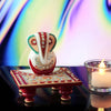 Marble Lord Ganesha Statue Sitting Meena Work Chowki