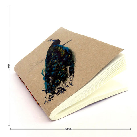 Peacock Print Handmade Paper Writing Journal – 7-Inch Natural Eco-Friendly Unlined Notebook
