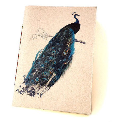 Peacock Print Handmade Paper Writing Journal – 7-Inch Natural Eco-Friendly Unlined Notebook