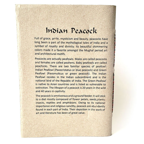 Peacock Print Handmade Paper Writing Journal – 7-Inch Natural Eco-Friendly Unlined Notebook