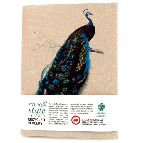Peacock Print Handmade Paper Writing Journal – 7-Inch Natural Eco-Friendly Unlined Notebook