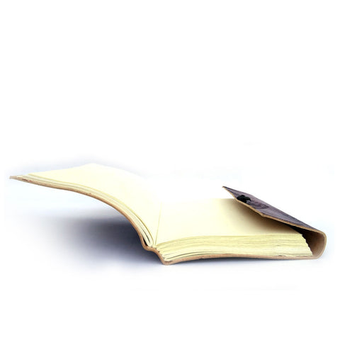 red leather diary with handmade paper