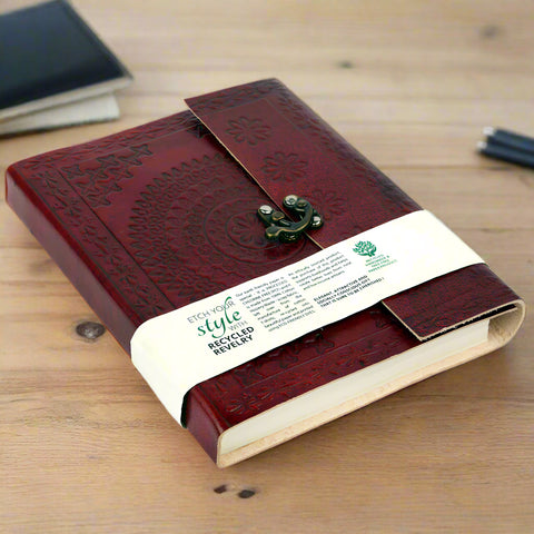 cherry red handmade leather journal with lock
