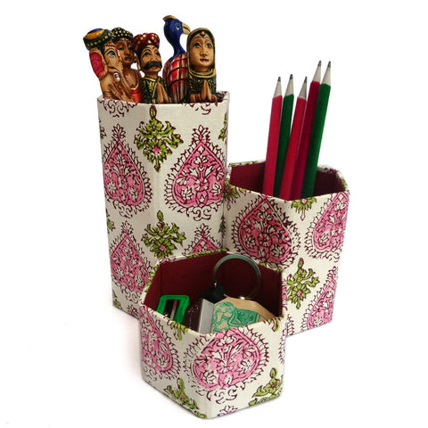 Multicolor Block Print Handmade Paper 3-in-1 Utility Box
