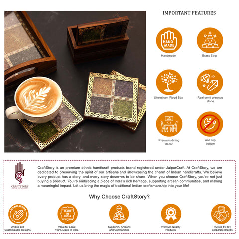 Real Semi-Precious Crushed Gemstone Wooden Tea Coaster (Set of 4)