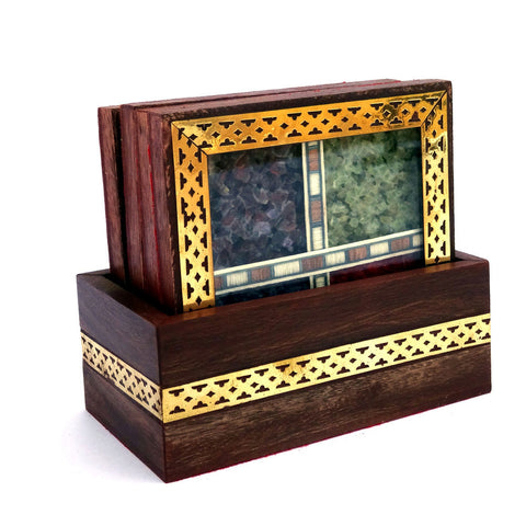 Real Semi-Precious Crushed Gemstone Wooden Tea Coaster (Set of 4)