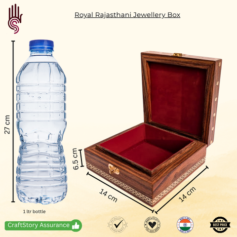 Handcrafted Sheesham Wood Jewelry Box with Marble Tile & Brass Inlay