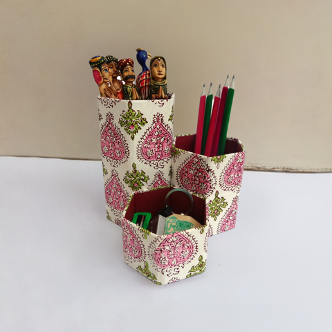 Multicolor Block Print Handmade Paper 3-in-1 Utility Box
