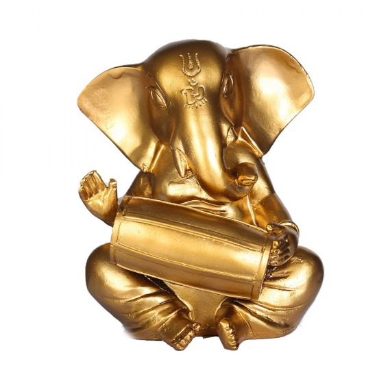 Lord Ganesha Statue Playing Dholak Figurines of Ganesh Vinayak Gold Color Vinayak Polyresin Idol (Dholak Design)