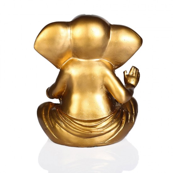 Lord Ganesha Statue Playing Dholak Figurines of Ganesh Vinayak Gold Color Vinayak Polyresin Idol (Dholak Design)