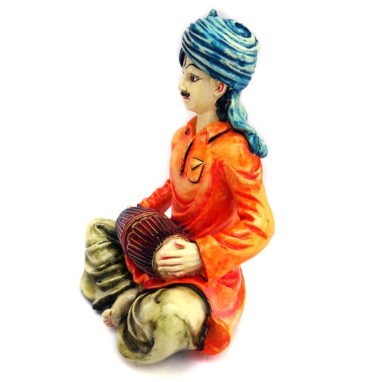 Indian Man Statue Playing Tabla Made in Polyresine for Home Decor