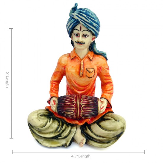 Indian Man Statue Playing Tabla Made in Polyresine for Home Decor