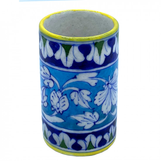 Ceramic Blue Pottery Pen & Pencil Holder, Paisley Print Holder useful for Bathroom Toothbrush, Stationery, brush Holder.