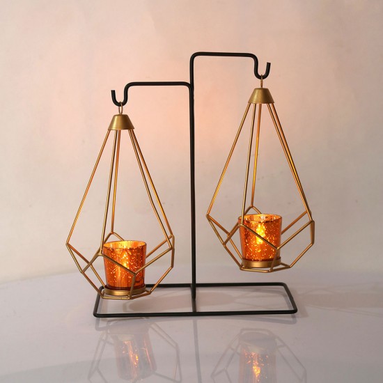 2 in 1 Premium Gold Geometric Hanging Votive Candle Holders Matte Black Candles Stand for Home Decor
